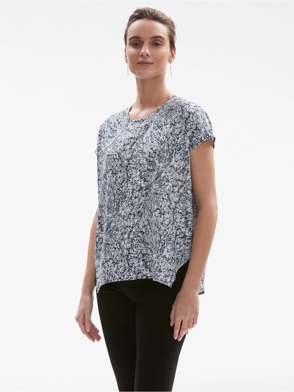 MM‎ Lafleur Didion Top in Indigo Marble Blue Marble-Print Short Sleeve XL NWT